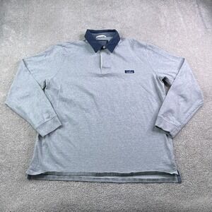 LL Bean Rugby Shirt Mens XL Tall Grey Solid Lakewashed Polo Long Sleeve Preppy